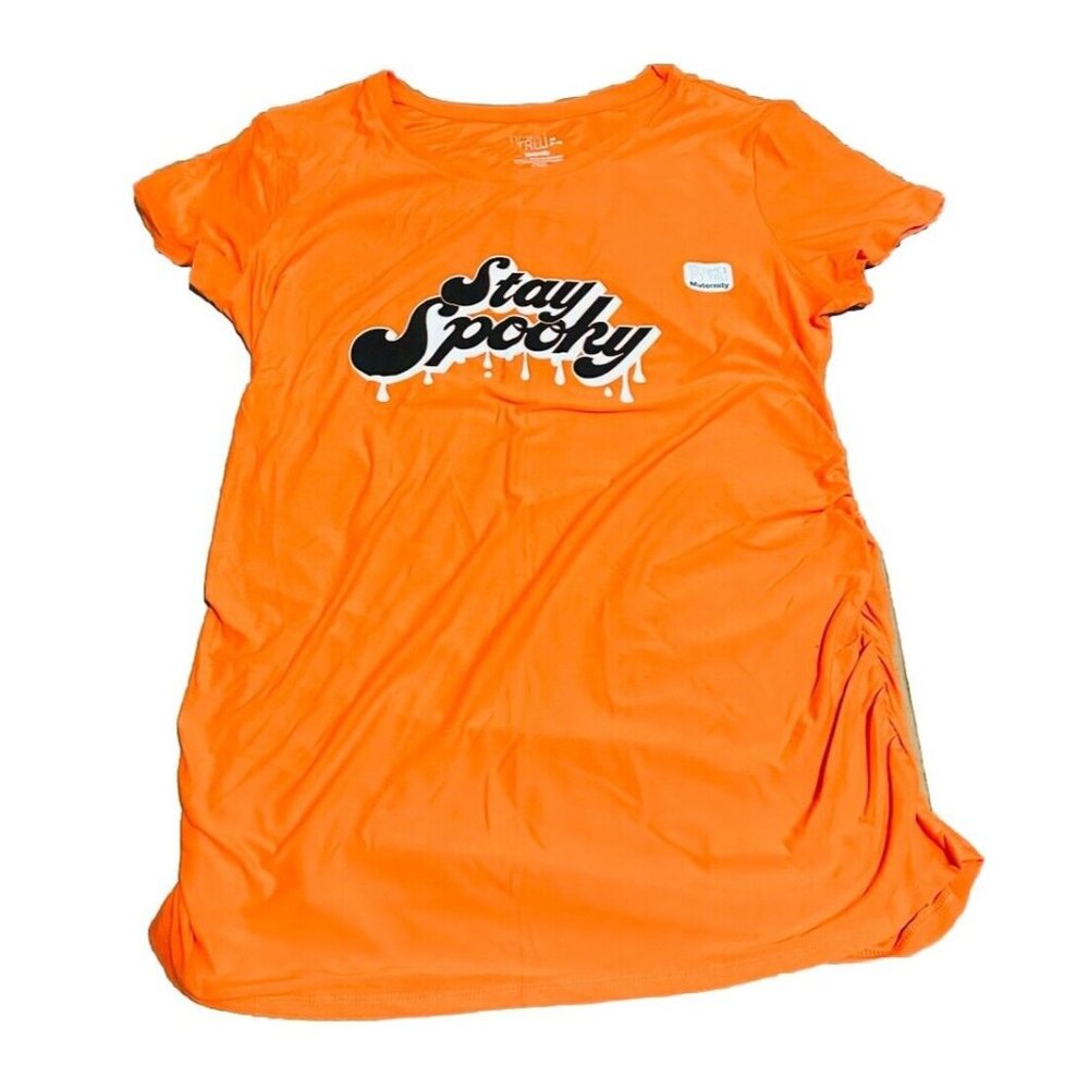 Womens Large Halloween Maternity Shirt “Stay Spooky” Orange & Black